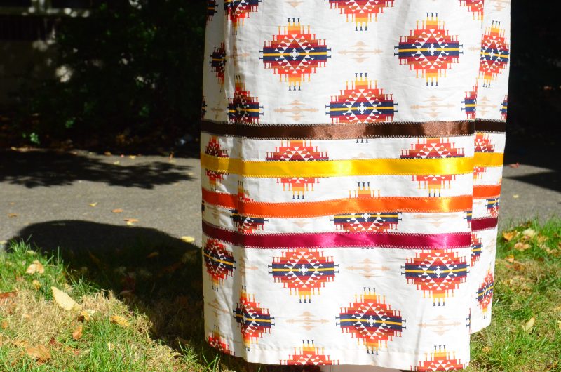 Close-up photo of skirt worn by speaker Lyric Aquino