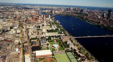 Aerial view of MIT campus and surrounding Cambridge/Boston area along the Charles River.