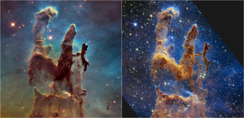 Hubble-Webb images of Eagle Nebula